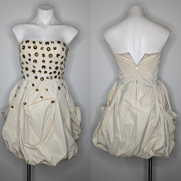 BCBG Max Azria cream bead strapless mini dress 6 - Picture 1 of 13